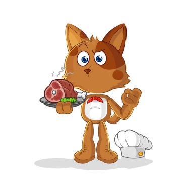 the dog chef with meat mascot. cartoon vecto