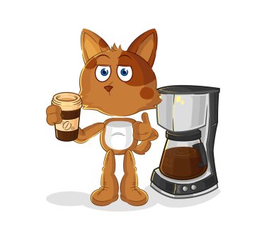 the dog drinking coffee illustration. character vecto