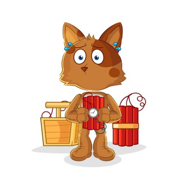 the dog holding dynamite character. cartoon mascot vecto