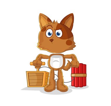 the dog holding dynamite detonator. cartoon mascot vecto