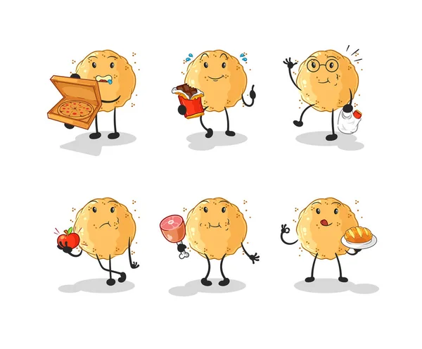 Sand Ball Food Set Character Cartoon Mascot Vecto — Stock Vector