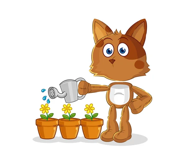 Dog Watering Flowers Mascot Cartoon Vecto — Stock Vector