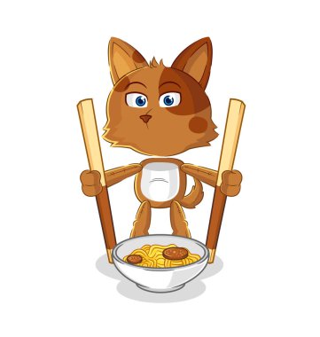 the dog eat noodle cartoon. character mascot vecto