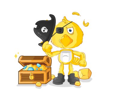 the chick pirate with treasure mascot. cartoon vecto