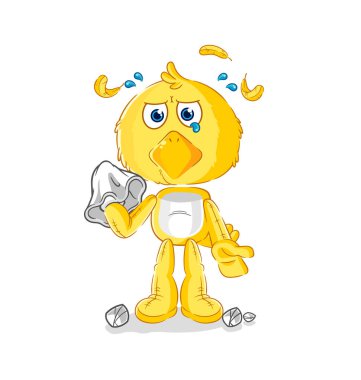the chick cry with a tissue. cartoon mascot vecto