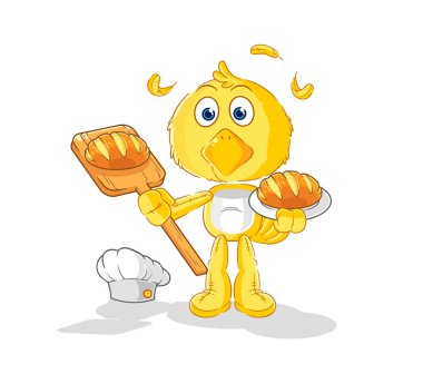 the chick baker with bread. cartoon mascot vecto