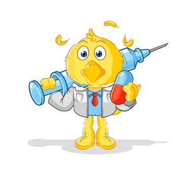 the chick doctor holding medichine and injectio