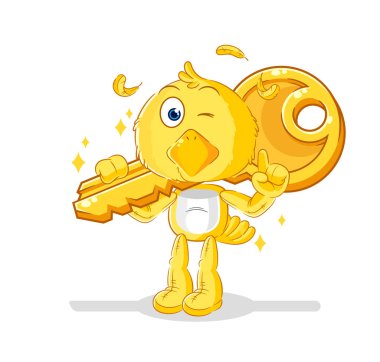 the chick carry the key mascot. cartoon vecto