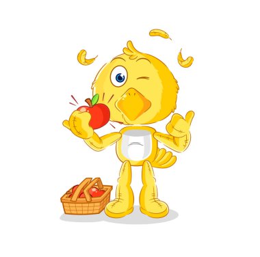the chick eating an apple illustration. character vecto