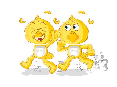 the chick play chase cartoon. cartoon mascot vecto
