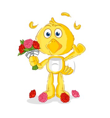 the chick with bouquet mascot. cartoon vecto