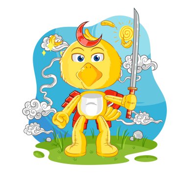 the chick samurai cartoon. cartoon mascot vecto