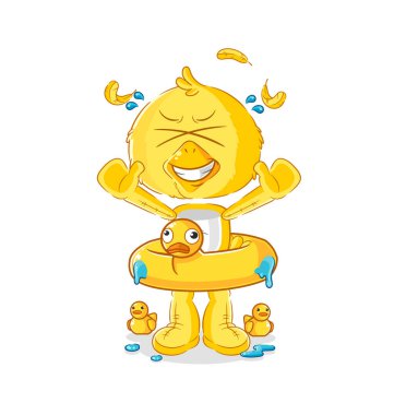 the chick with duck buoy cartoon. cartoon mascot vecto