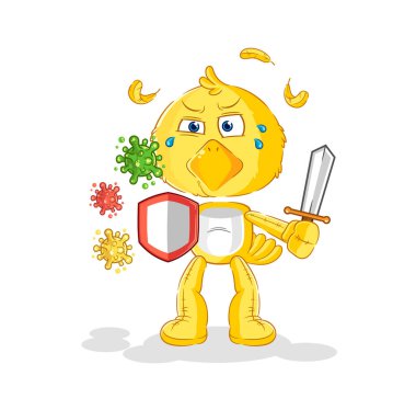 the chick against viruses cartoon. cartoon mascot vecto