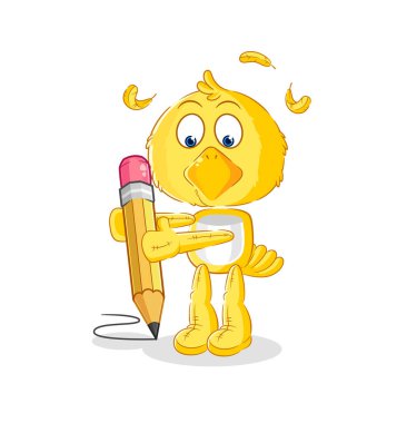 the chick write with pencil. cartoon mascot vecto