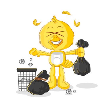 the chick Throw garbage mascot. cartoon vecto