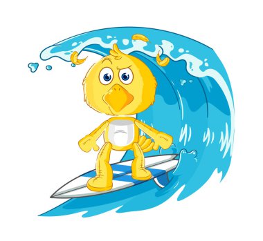the chick surfing character. cartoon mascot vecto