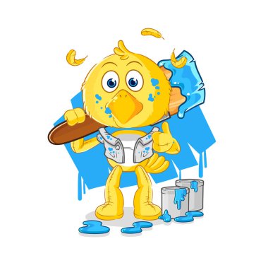 the chick painter illustration. character vecto