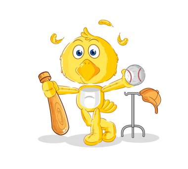 the chick playing baseball mascot. cartoon vecto
