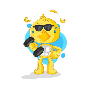 the chick lifting dumbbell vector. cartoon characte