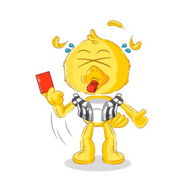 the chick referee with red card illustration. character vecto