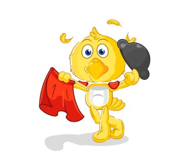 the chick matador with red cloth illustration. character vecto