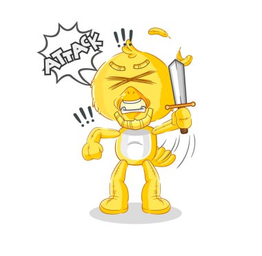 the chick knights attack with sword. cartoon mascot vecto