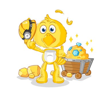 the chick miner with gold character. cartoon mascot vecto