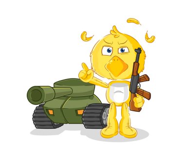 the chick soldier with tank character. cartoon mascot vecto