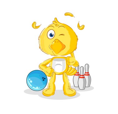 the chick play bowling illustration. character vecto