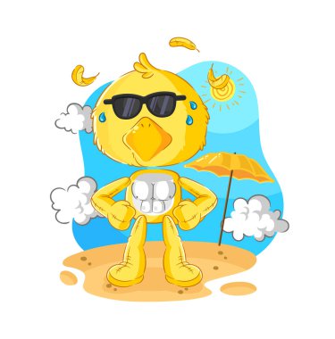 the chick sunbathing in summer. character vecto