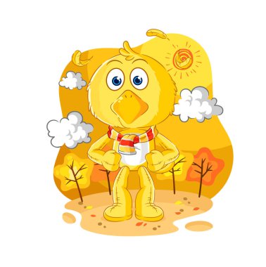 the chick in the autumn. cartoon mascot vecto
