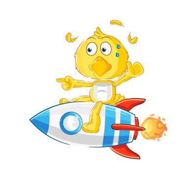 the chick ride a rocket cartoon mascot vecto