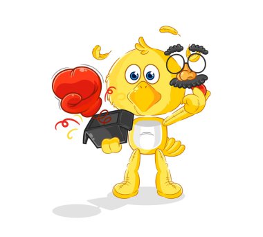 the chick prank glove in the box. cartoon masco