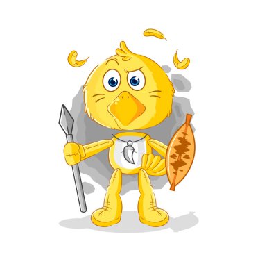 the chick african tribal fighter mascot. cartoon vecto