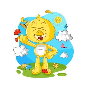 the chick pick flowers in spring. character vecto
