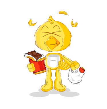 the chick eat chocolate mascot. cartoon vecto