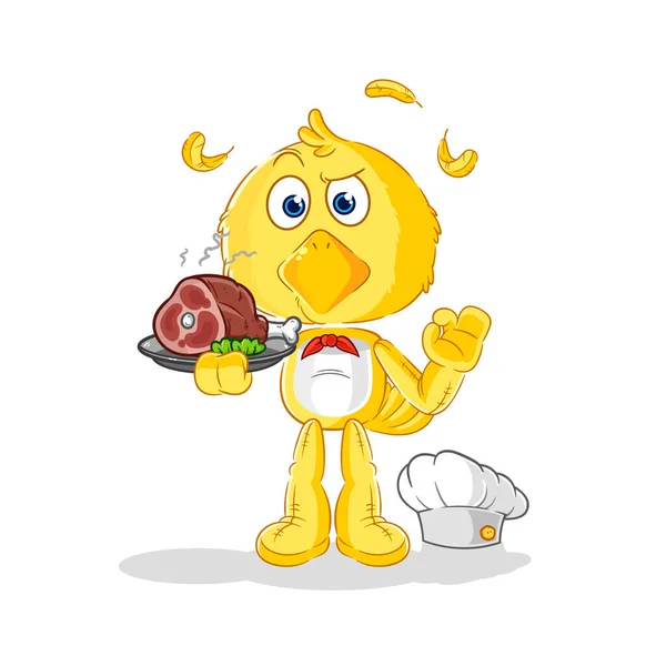 小鸡厨师与肉吉祥物 卡通人物 — 图库矢量图片