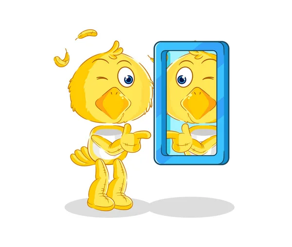 Chick Looking Mirror Cartoon Cartoon Mascot Vecto — Stockový vektor