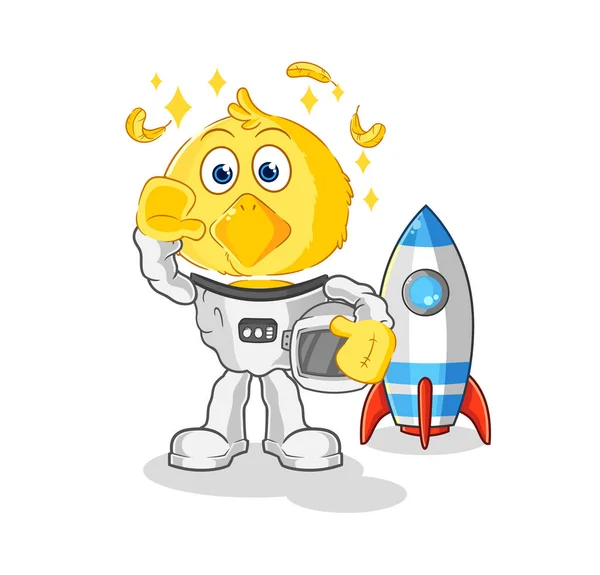 Chick Astronaut Waving Character Cartoon Mascot Vecto — Stockvektor