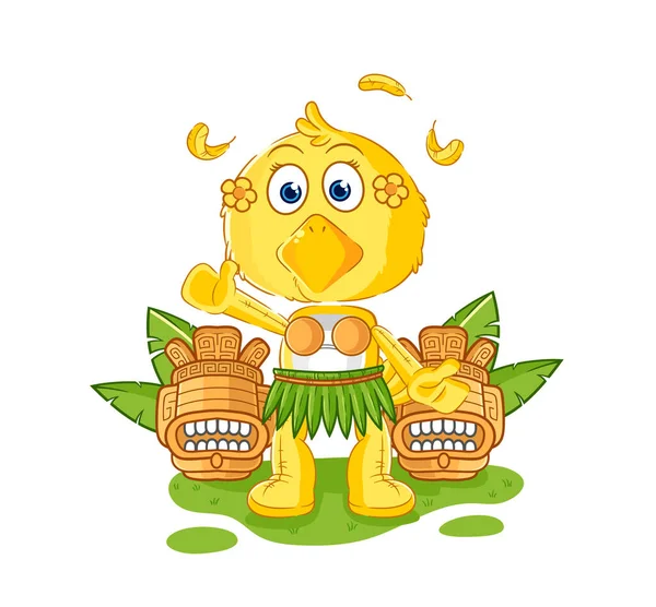 Chick Hawaiian Waving Character Cartoon Mascot Vecto — Stockvektor