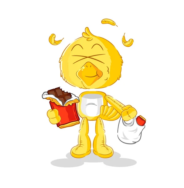 Chick Eat Chocolate Mascot Cartoon Vecto — Archivo Imágenes Vectoriales