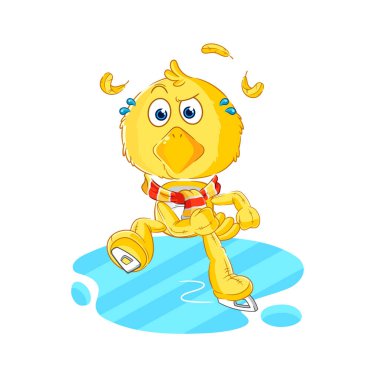 the chick ice skiing cartoon. character mascot vecto