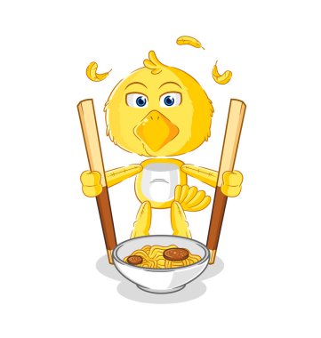 the chick eat noodle cartoon. character mascot vecto