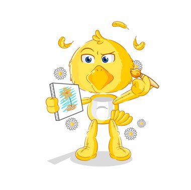 the chick traditional painter cartoon character vecto