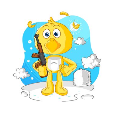 the chick soldier in winter. character mascot vecto