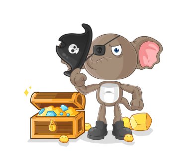 the elephant pirate with treasure mascot. cartoon vecto