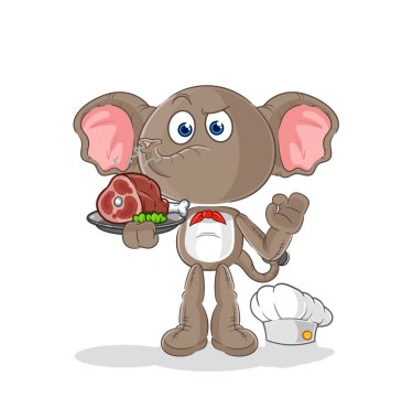 the elephant chef with meat mascot. cartoon vecto