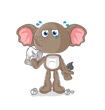 the elephant cry with a tissue. cartoon mascot vecto