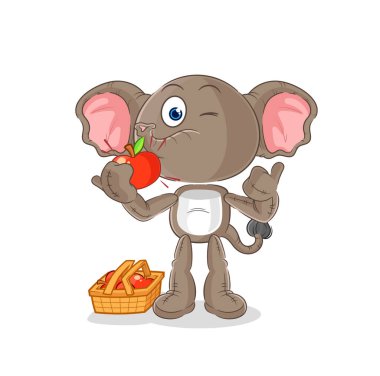 the elephant eating an apple illustration. character vecto
